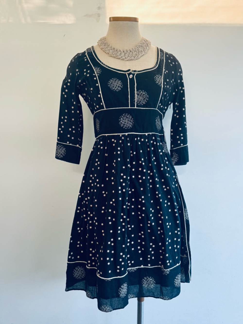 Anthropologie Viola Black Prairie Dress with White and Star Print